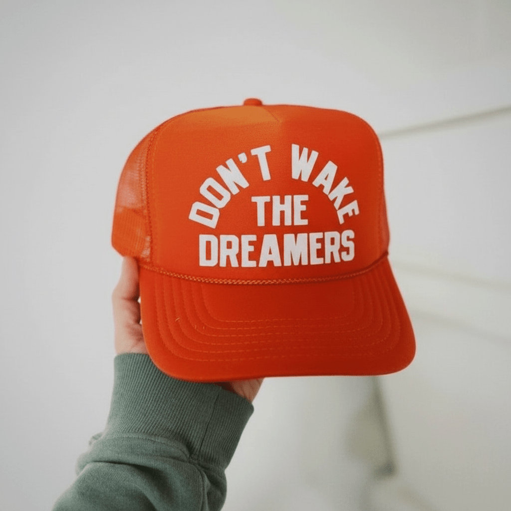 "Don't Wake The Dreamers" Aesthetic Graphic Trucker Hat - Orange - Meadow Collectivehat