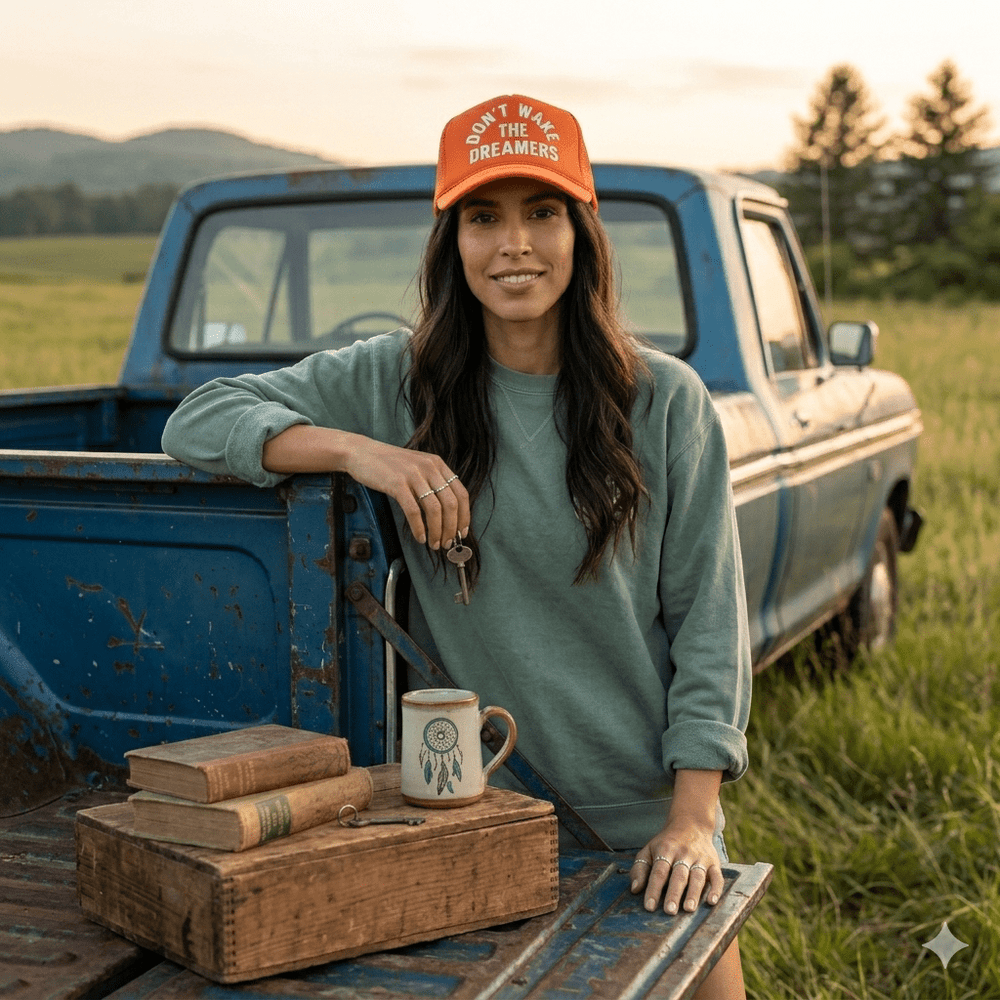"Don't Wake The Dreamers" Aesthetic Graphic Trucker Hat - Orange - Meadow Collectivehat