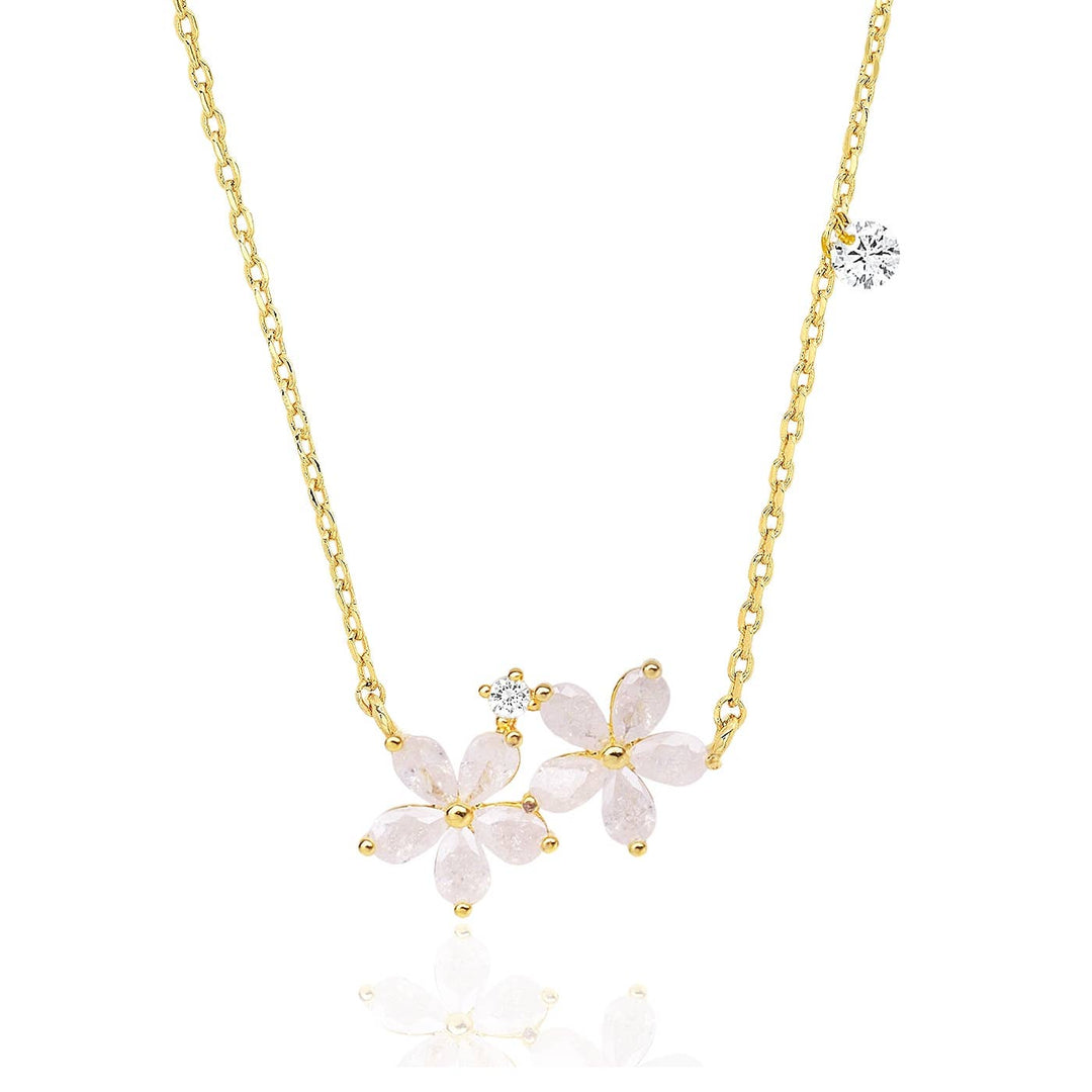 Double White Stone Flower And CZ Detail Necklace - Meadow Collectivenecklace