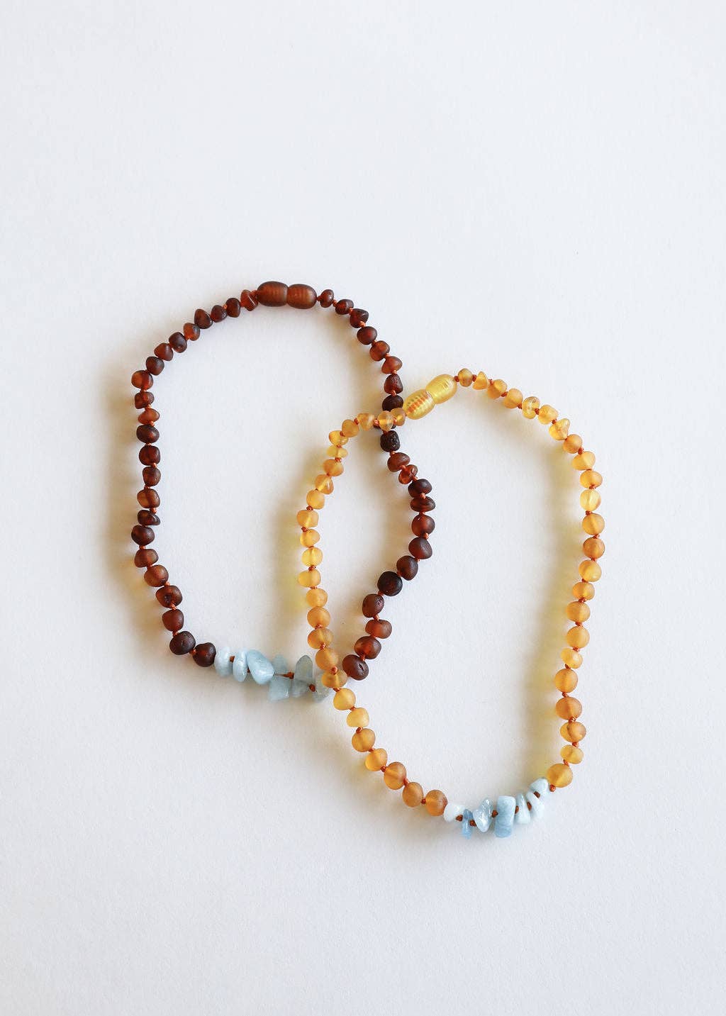 Raw Honey Baltic Amber + Aquamarine || Baby Necklace