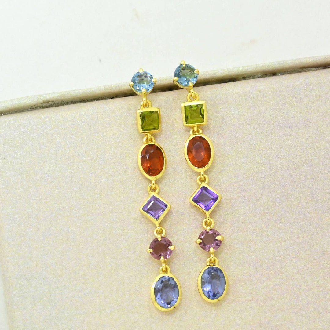 Emilia Earring Gold Plated - Multicolor Gemstones - Meadow Collectiveearrings