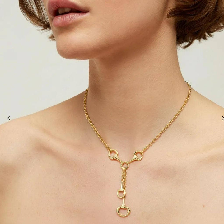Equestrian Snaffle Bit Stirrup Lariat Necklace | Waterproof PVD Gold - Meadow CollectiveNecklace