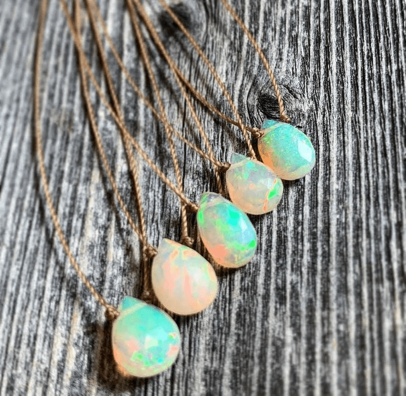 Ethiopian Opal Small Faceted Teardrop Necklace - Meadow Collectivenecklace