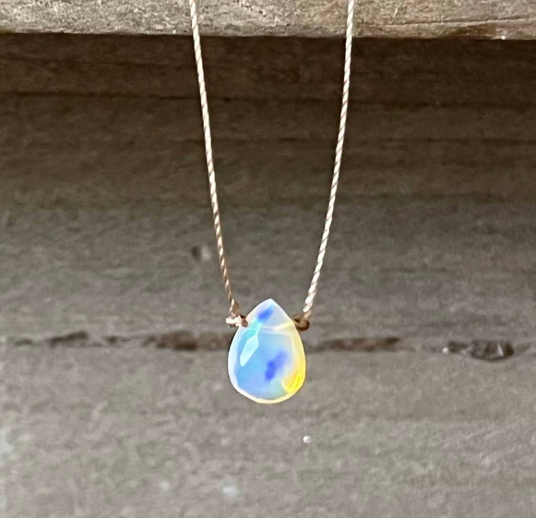 Ethiopian Opal Small Faceted Teardrop Necklace - Meadow Collectivenecklace