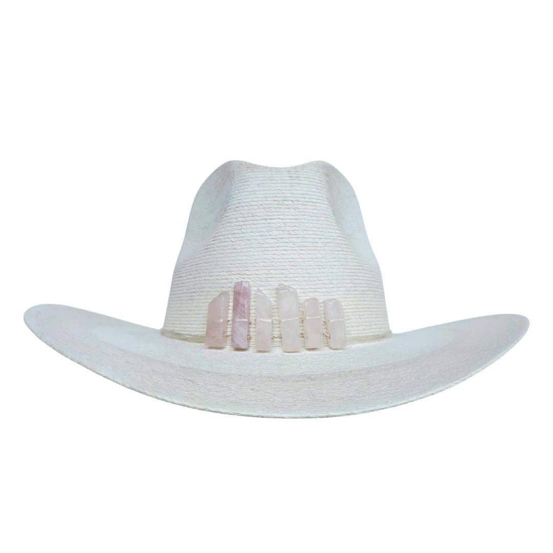 Faith Straw Western Crown Hat with Rose Quartz Crystals - Meadow Collectivehat