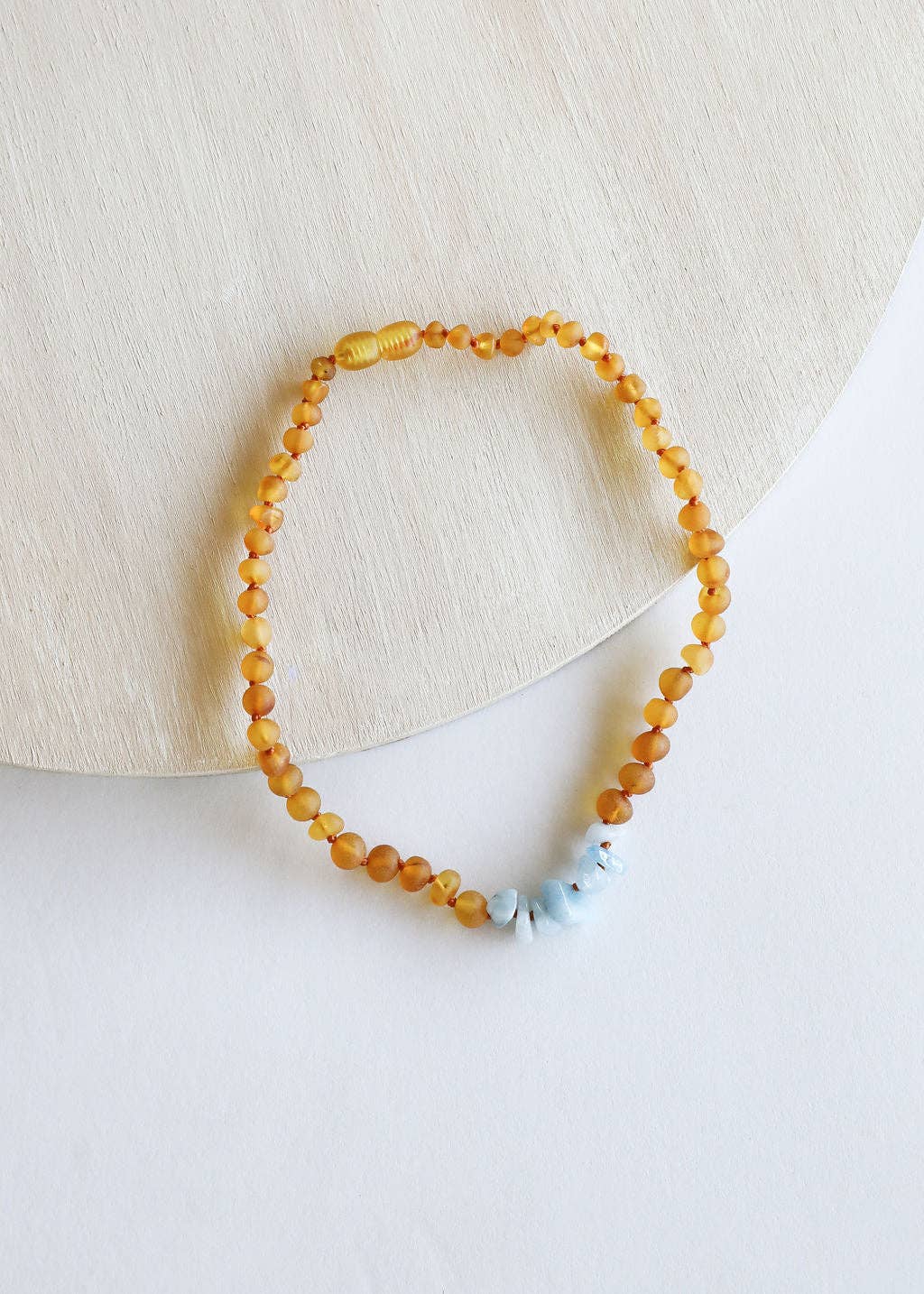 Raw Honey Baltic Amber + Aquamarine || Baby Necklace