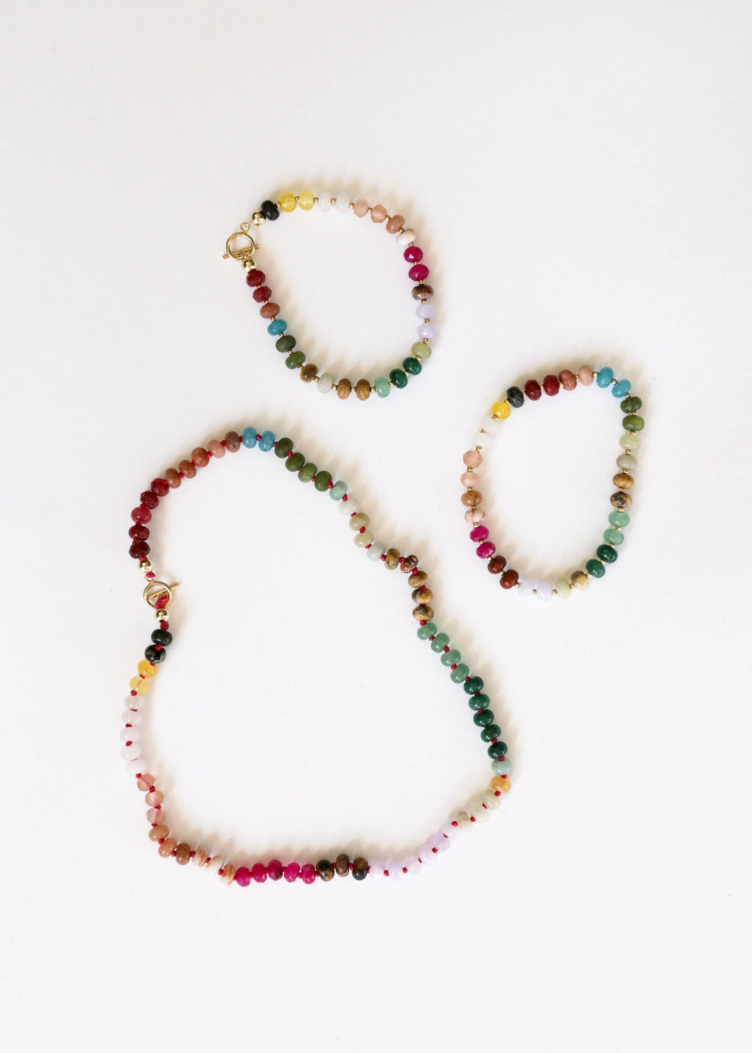 Sedona gemstone necklace shown with matching bracelets