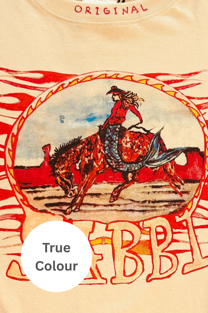 Flaming Cowboy Tee in Sand flat lay
