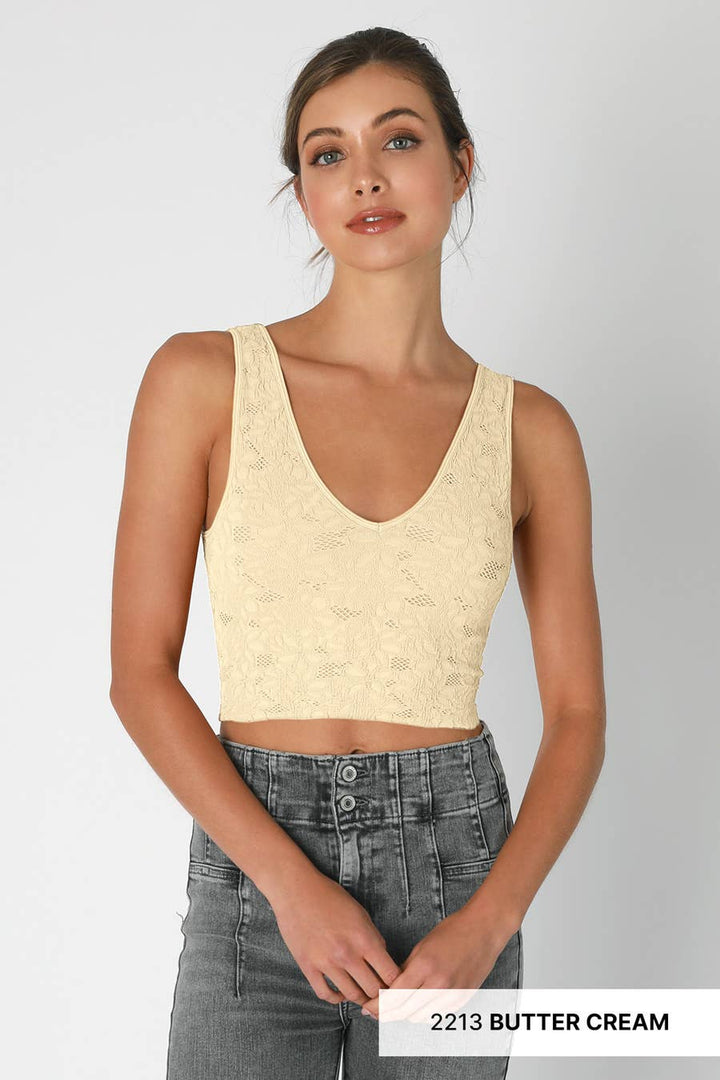 Floral Lace V Neck Top - Meadow Collectivetank top