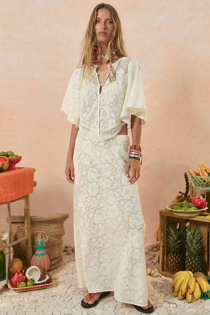 Free Love Lace Bias Skirt Vintage Cream - Meadow CollectiveMaxi Skirt