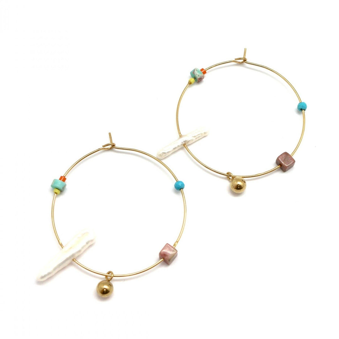 Freshwater Pearl and Stone Mix Simple Hoop - French Flair - Meadow Collectiveearrings