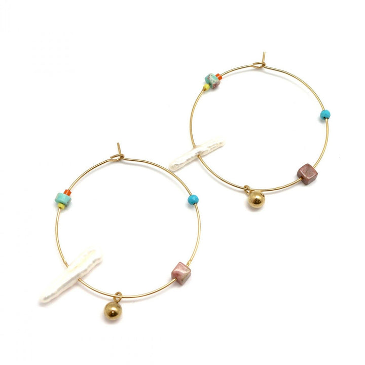 Freshwater Pearl and Stone Mix Simple Hoop - French Flair - Meadow Collectiveearrings