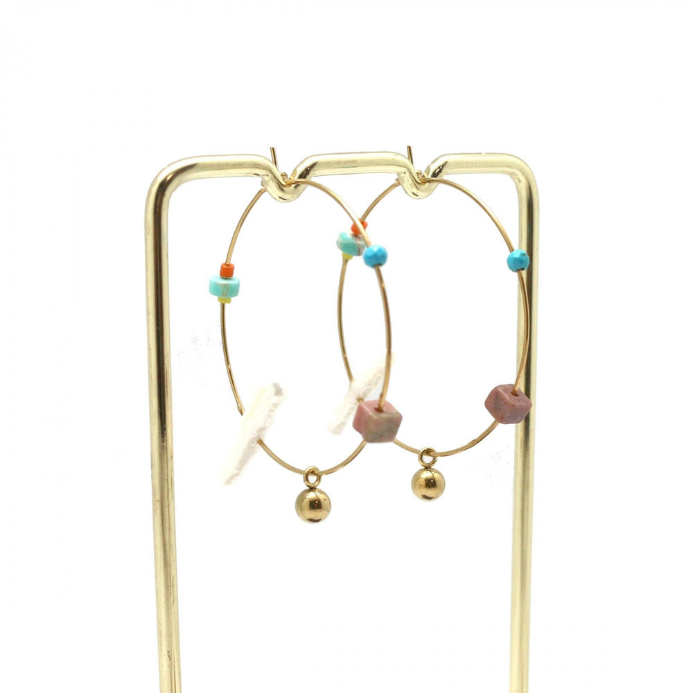 Freshwater Pearl and Stone Mix Simple Hoop - French Flair - Meadow Collectiveearrings