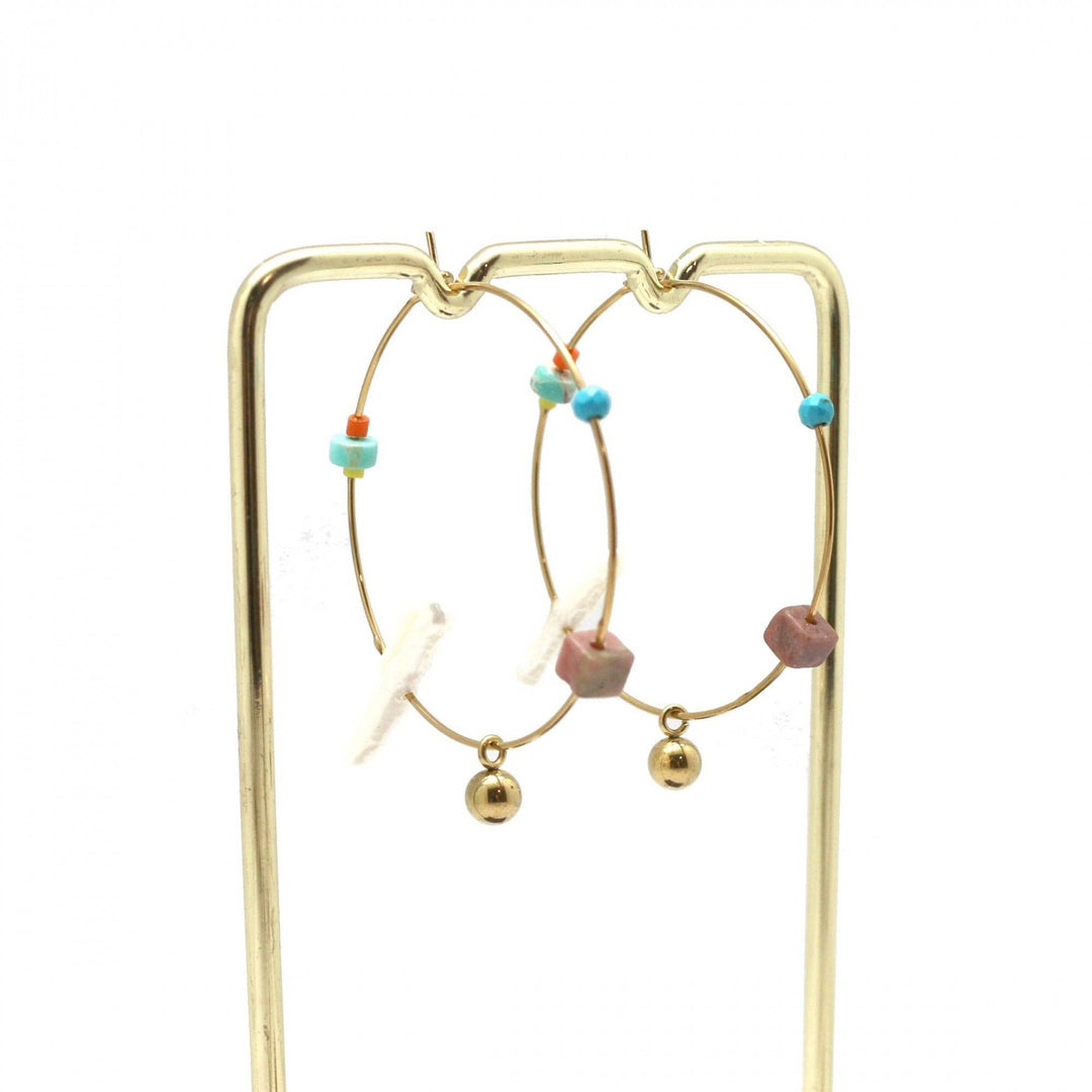 Freshwater Pearl and Stone Mix Simple Hoop - French Flair - Meadow Collectiveearrings