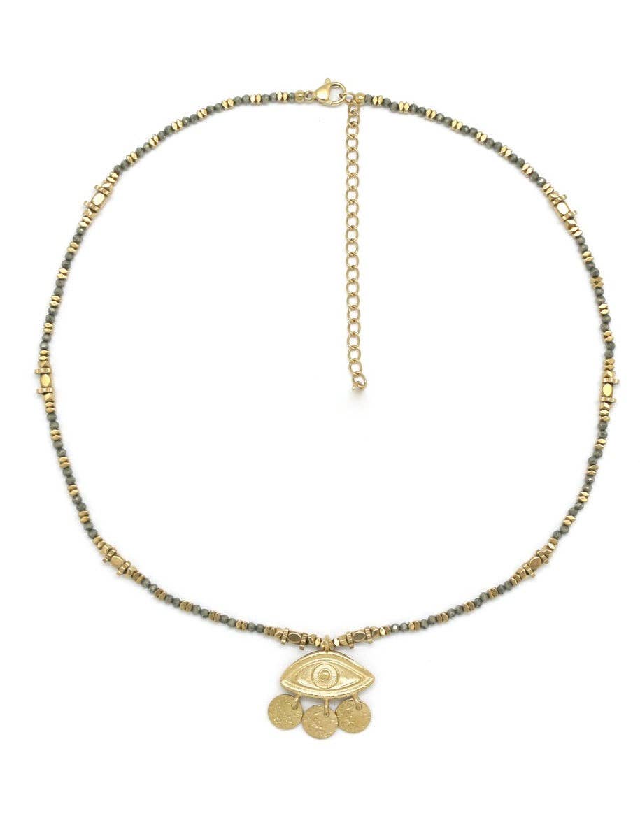 Gold Evil Eye Pendant Pyrite Necklace - Meadow CollectiveNecklace
