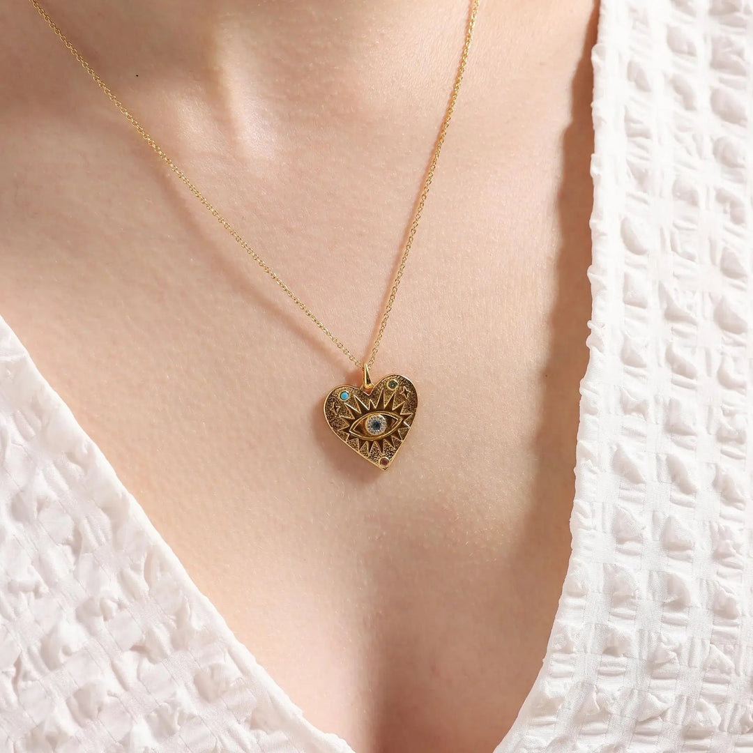 Gold Heart Evil Eye Necklace - Meadow Collectivenecklace