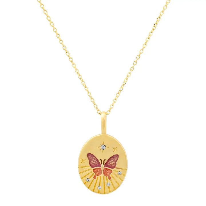 Gold Vermeil Butterfly Coin Pendant Necklace - Meadow CollectiveNecklace