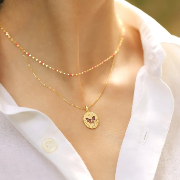 Gold Vermeil Butterfly Coin Pendant Necklace - Meadow CollectiveNecklace