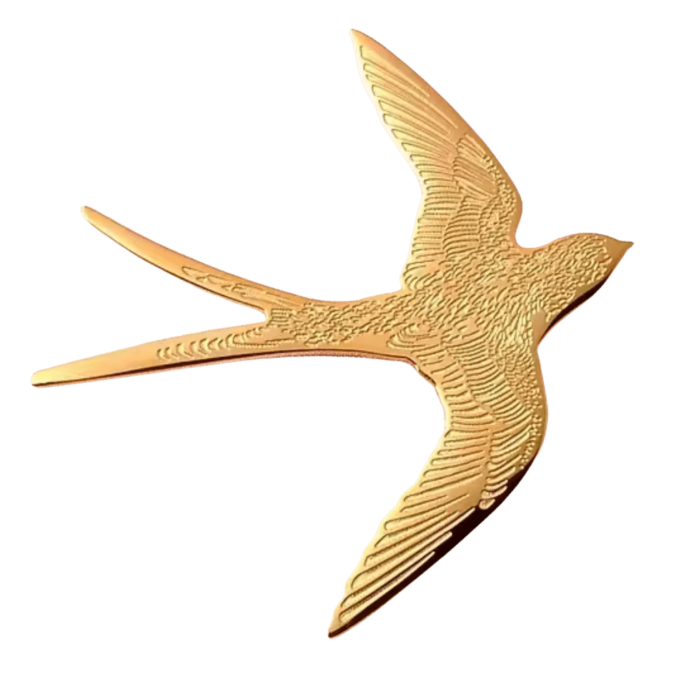 Hand - Carved Filigree Swallow Bird Brooch – Solid Steel Gold Plated Loyalty Pin - Meadow Collectivebrooch