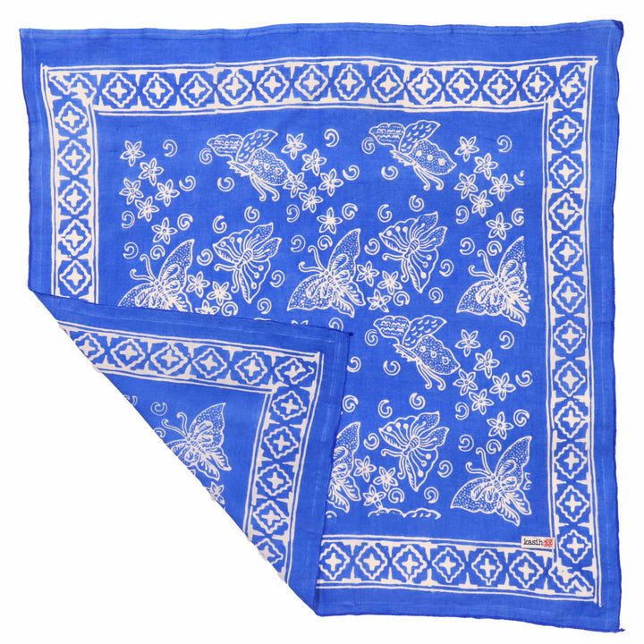 Hand Dyed Batik Bandana, 100% Soft Cotton, Azure Butterflies, Blue, Periwinkle - Meadow Collectivebandana