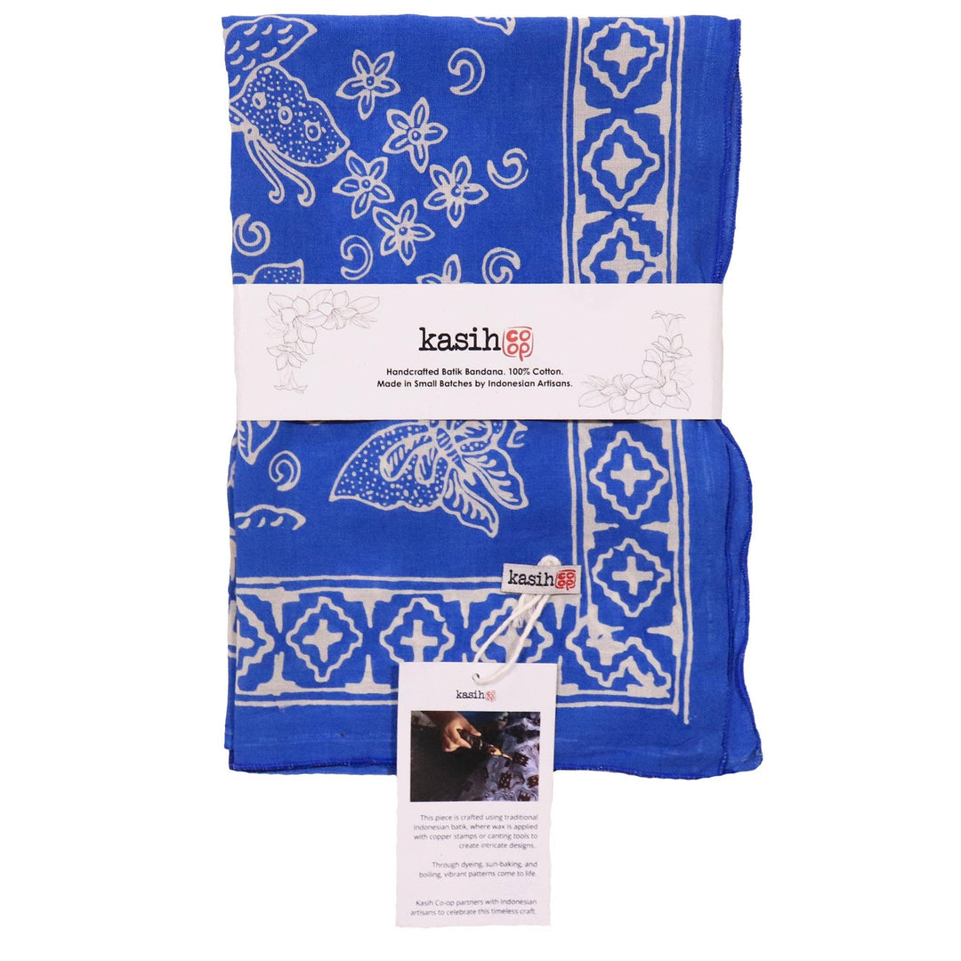 Hand Dyed Batik Bandana, 100% Soft Cotton, Azure Butterflies, Blue, Periwinkle - Meadow Collectivebandana