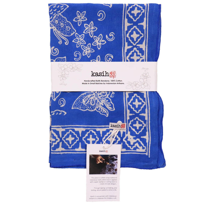 Hand Dyed Batik Bandana, 100% Soft Cotton, Azure Butterflies, Blue, Periwinkle - Meadow Collectivebandana