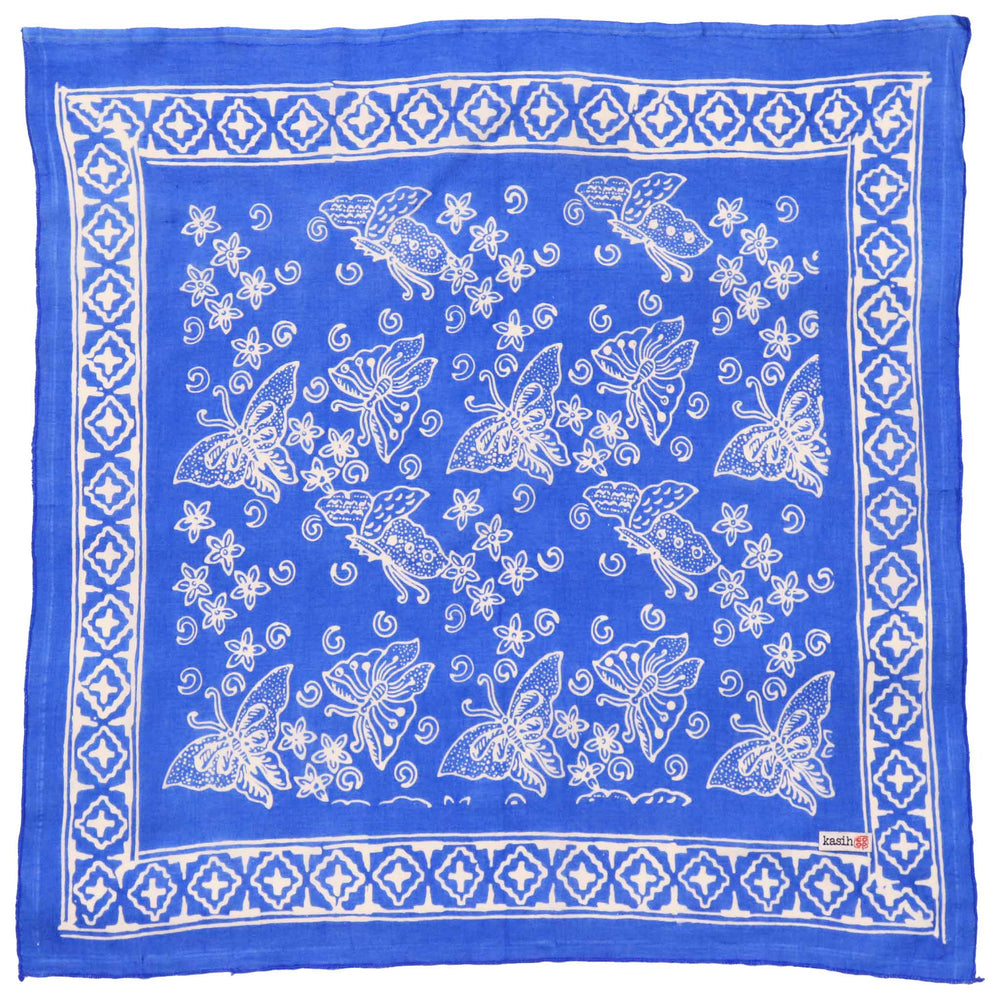 Hand Dyed Batik Bandana, 100% Soft Cotton, Azure Butterflies, Blue, Periwinkle - Meadow Collectivebandana