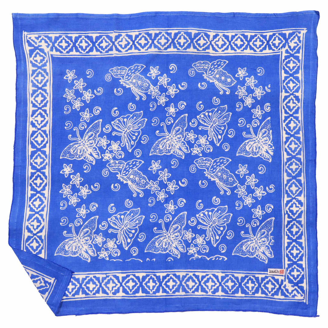 Hand Dyed Batik Bandana, 100% Soft Cotton, Azure Butterflies, Blue, Periwinkle - Meadow Collectivebandana