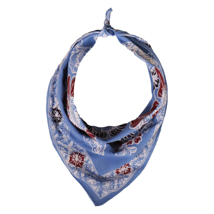 Hand Dyed Batik Bandana, 100% Soft Cotton, BAN0270, Blue, Red, Floral - Meadow Collectivebandana