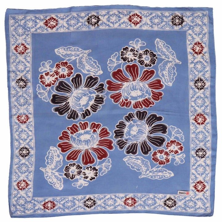 Hand Dyed Batik Bandana, 100% Soft Cotton, BAN0270, Blue, Red, Floral - Meadow Collectivebandana