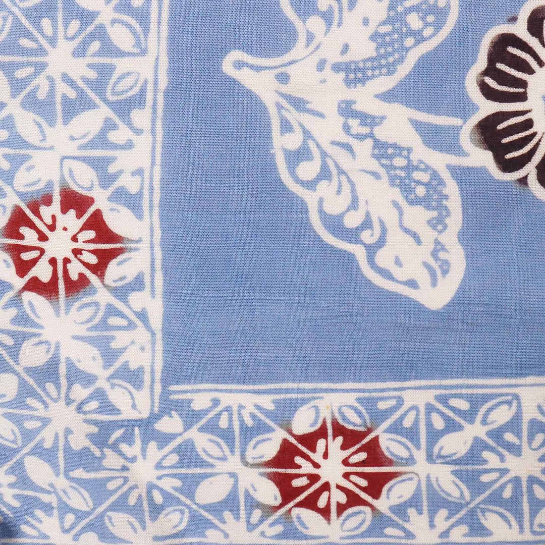 Hand Dyed Batik Bandana, 100% Soft Cotton, BAN0270, Blue, Red, Floral - Meadow Collectivebandana