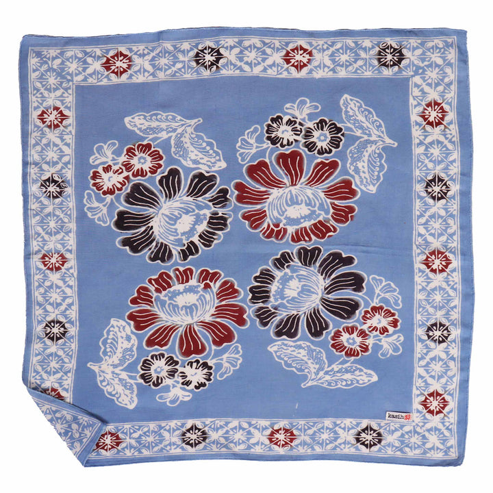 Hand Dyed Batik Bandana, 100% Soft Cotton, BAN0270, Blue, Red, Floral - Meadow Collectivebandana