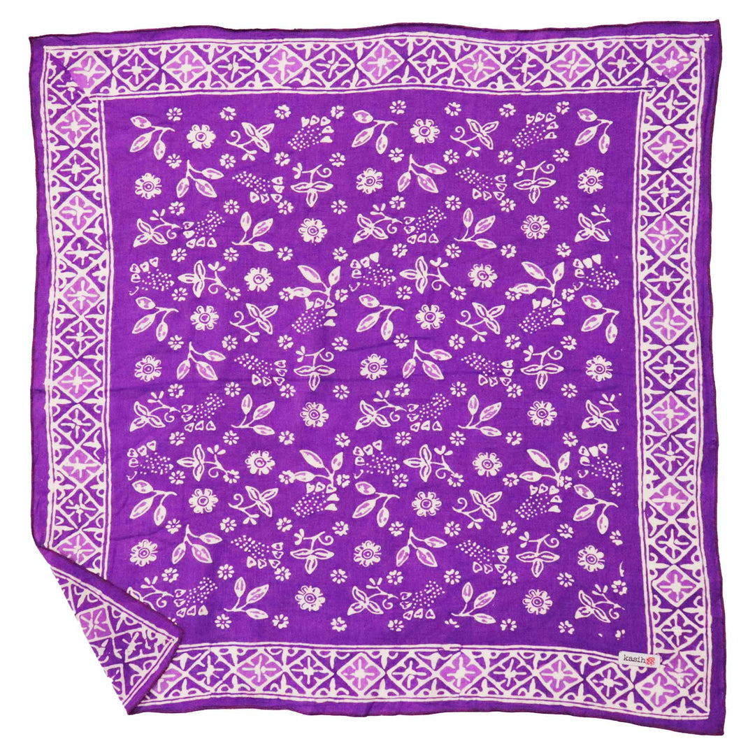 Hand Dyed Batik Bandana, 100% Soft Cotton, Berry Sprig, Purple, Lilac - Meadow Collectivebandana