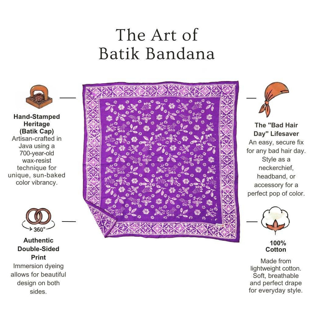 Hand Dyed Batik Bandana, 100% Soft Cotton, Berry Sprig, Purple, Lilac - Meadow Collectivebandana