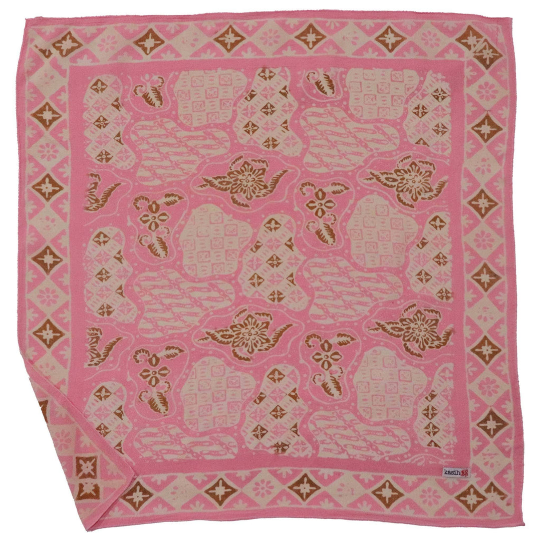 Hand Dyed Batik Bandana, 100% Soft Cotton, Blush Mosaic, Pink Brown, Fair Trade - Meadow Collectivebandana