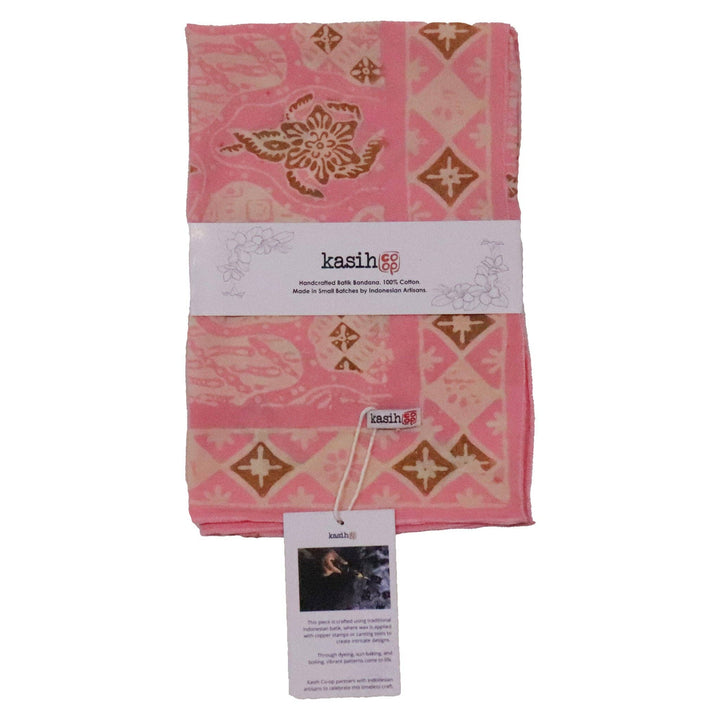 Hand Dyed Batik Bandana, 100% Soft Cotton, Blush Mosaic, Pink Brown, Fair Trade - Meadow Collectivebandana
