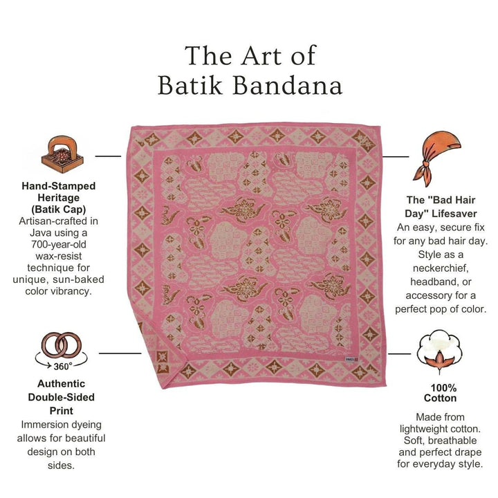 Hand Dyed Batik Bandana, 100% Soft Cotton, Blush Mosaic, Pink Brown, Fair Trade - Meadow Collectivebandana