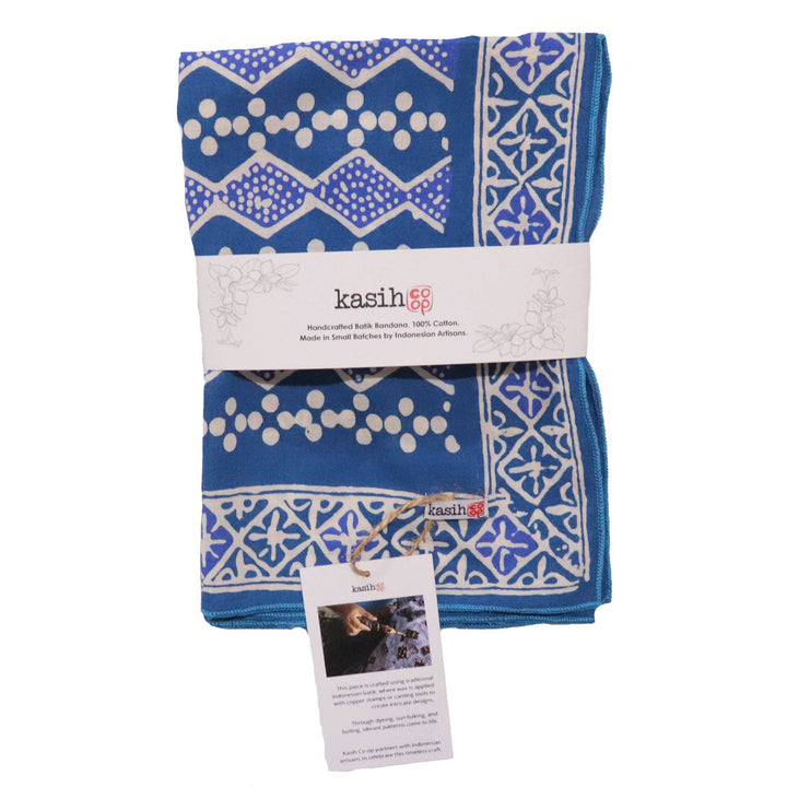 Hand Dyed Batik Bandana, 100% Soft Cotton, Diamond, Blue, White - Meadow Collectivebandana