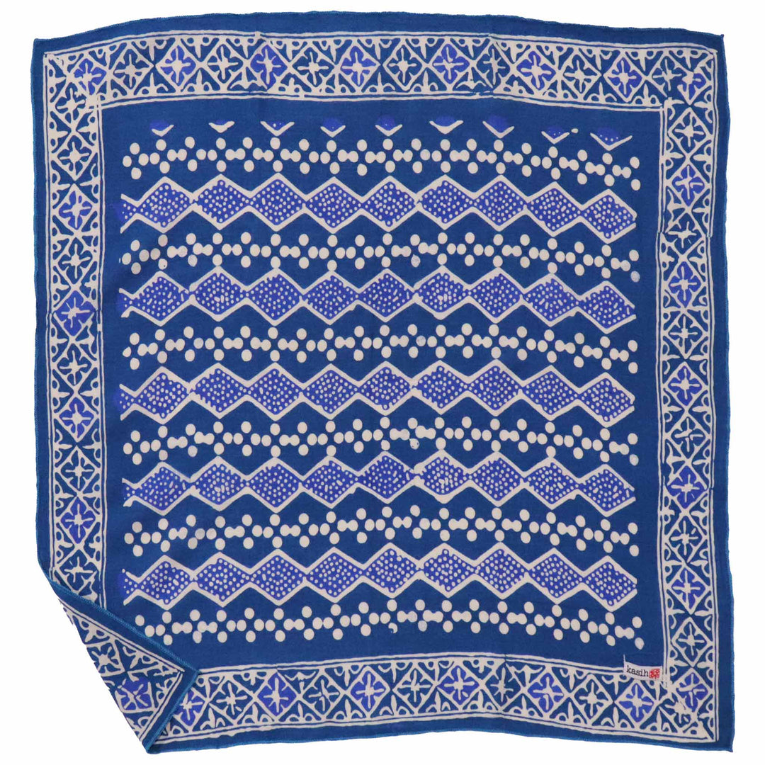 Hand Dyed Batik Bandana, 100% Soft Cotton, Diamond, Blue, White - Meadow Collectivebandana