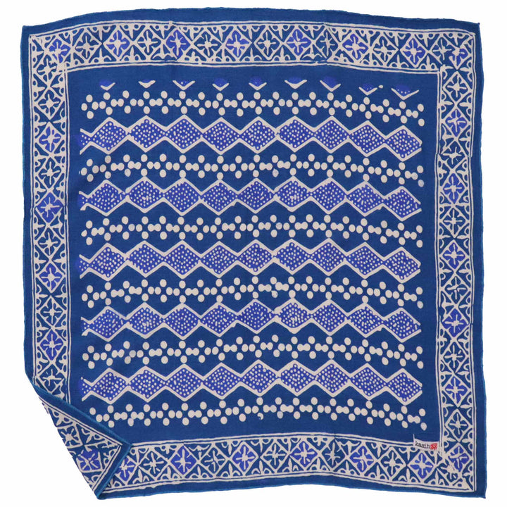 Hand Dyed Batik Bandana, 100% Soft Cotton, Diamond, Blue, White - Meadow Collectivebandana