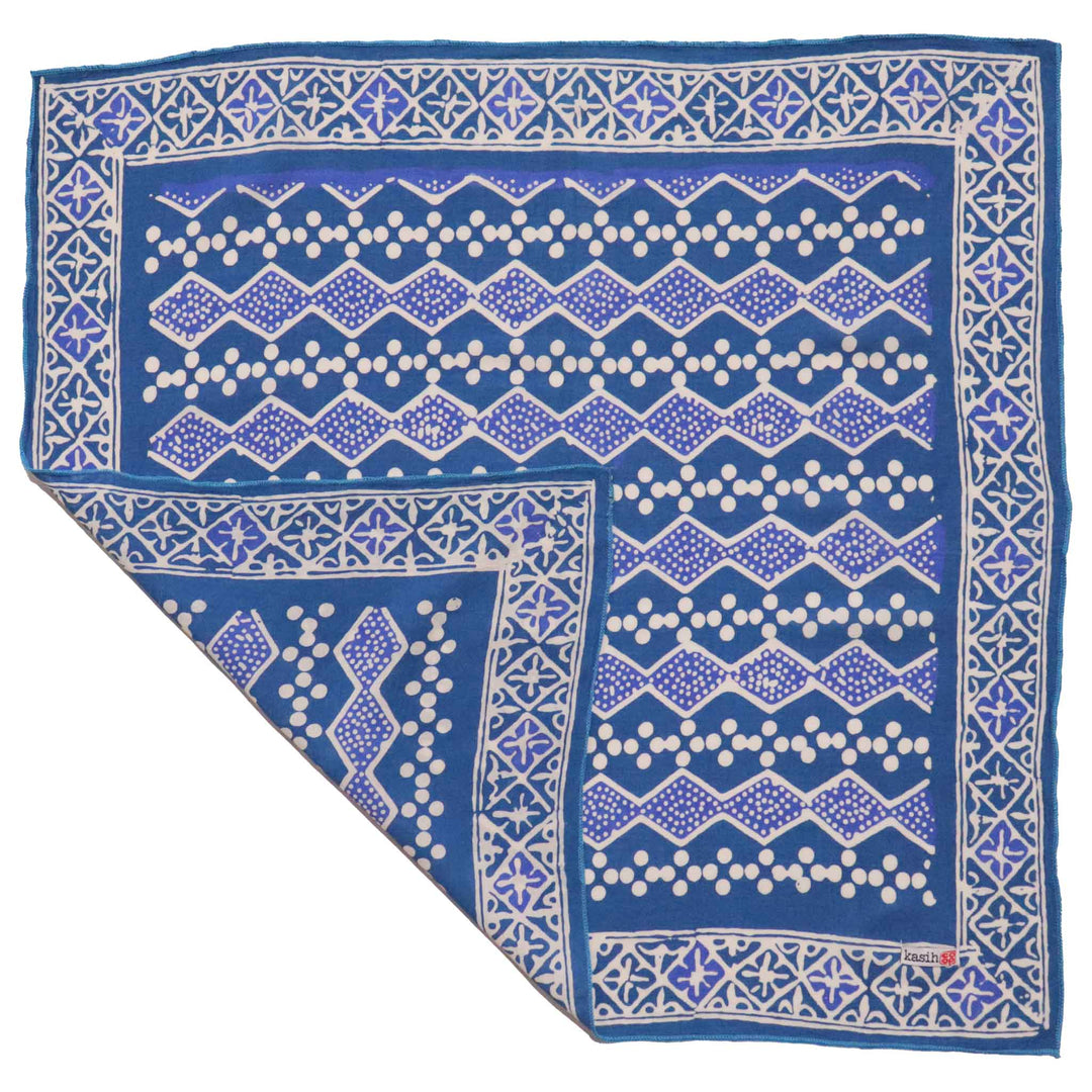 Hand Dyed Batik Bandana, 100% Soft Cotton, Diamond, Blue, White - Meadow Collectivebandana