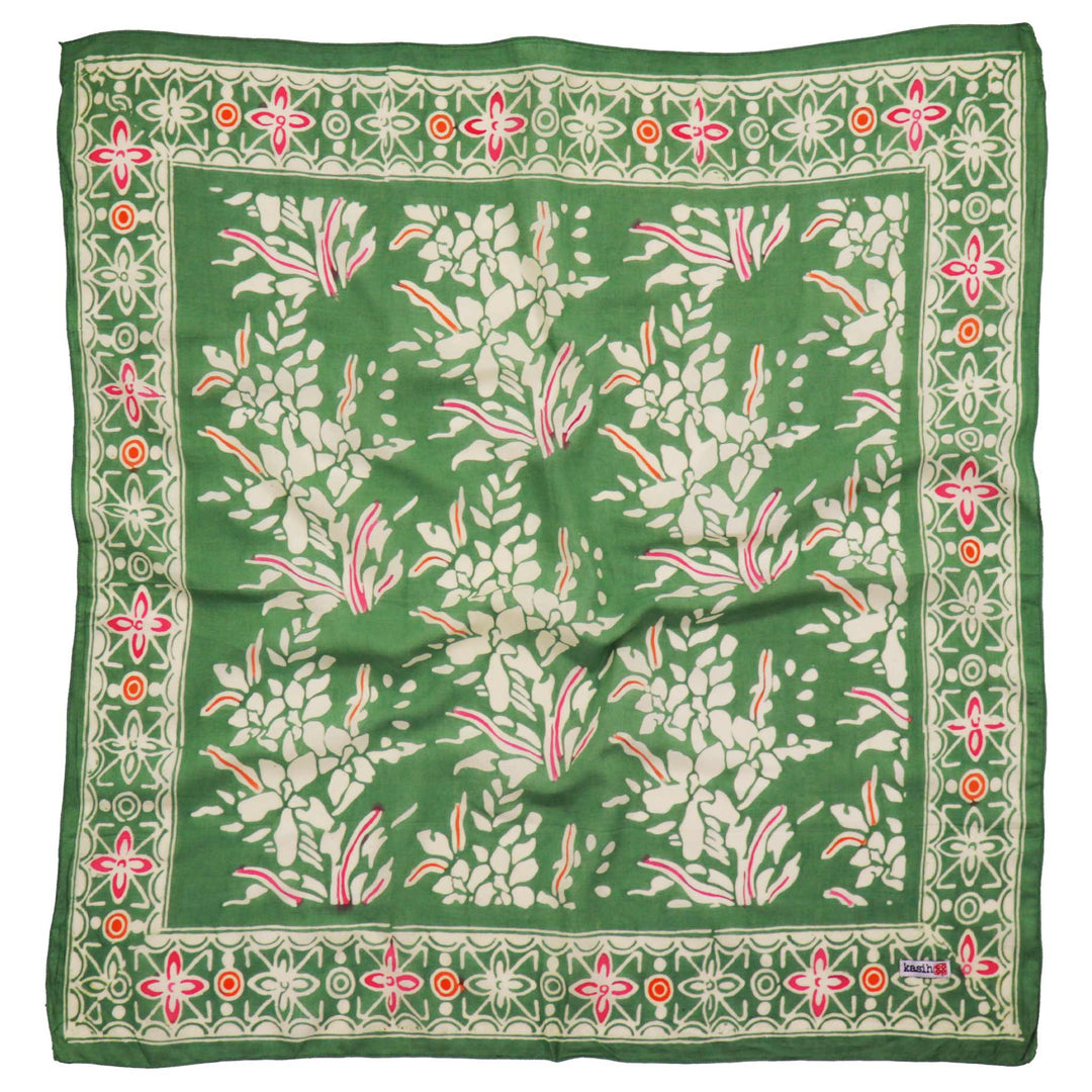 Hand Dyed Batik Bandana, 100% Soft Cotton, Green Garland, Pink - Meadow Collectivebandana