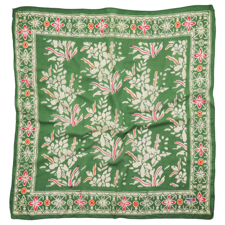 Hand Dyed Batik Bandana, 100% Soft Cotton, Green Garland, Pink - Meadow Collectivebandana