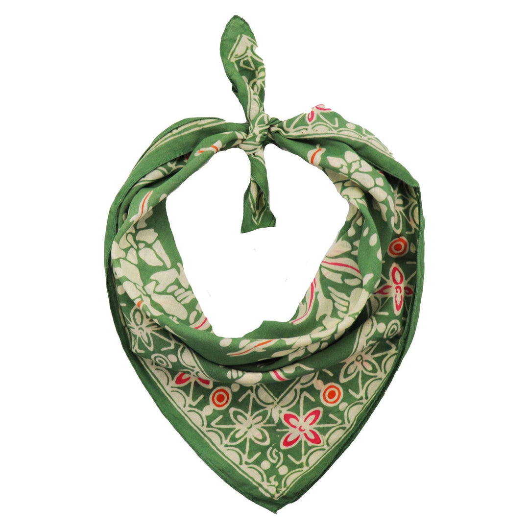 Hand Dyed Batik Bandana, 100% Soft Cotton, Green Garland, Pink - Meadow Collectivebandana
