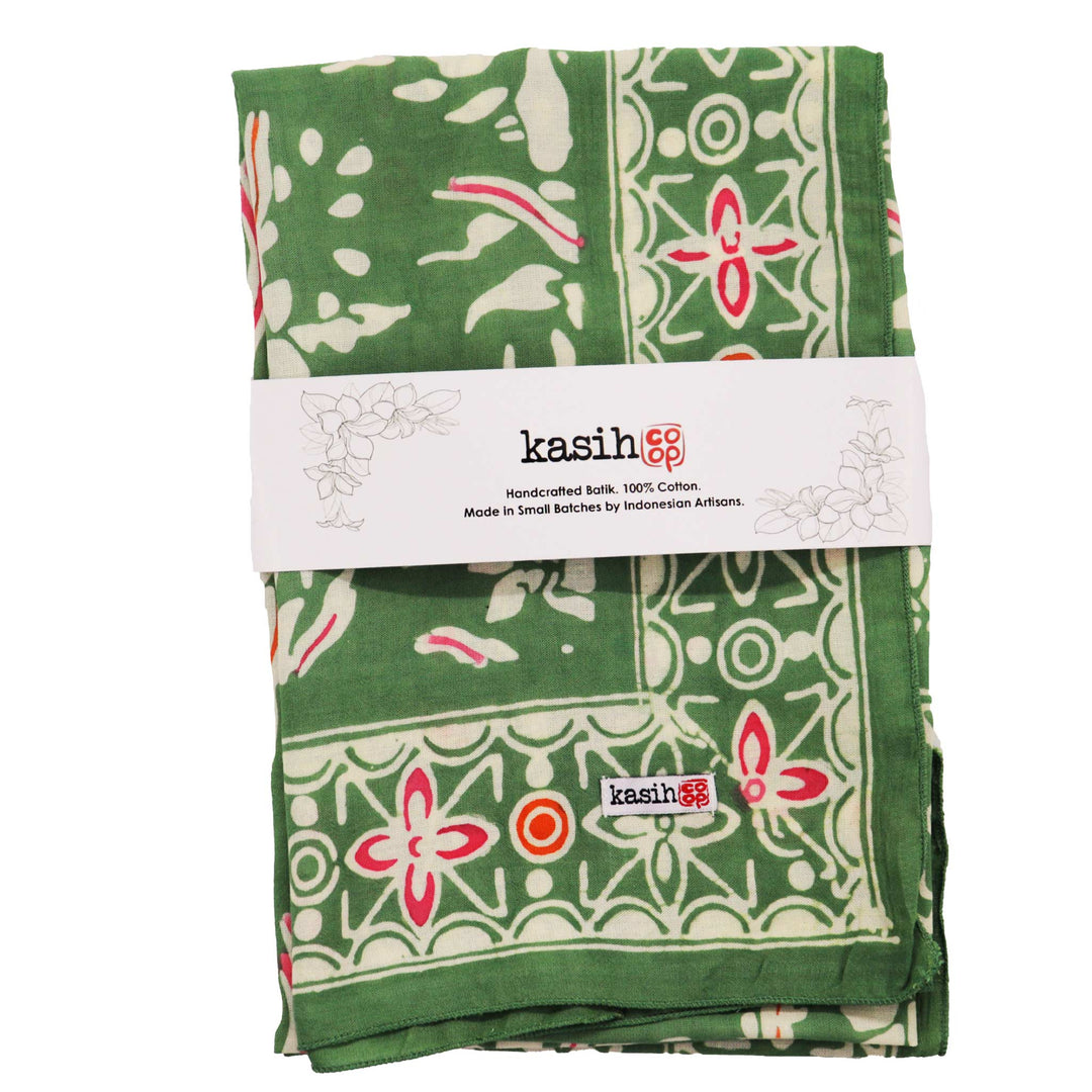 Hand Dyed Batik Bandana, 100% Soft Cotton, Green Garland, Pink - Meadow Collectivebandana