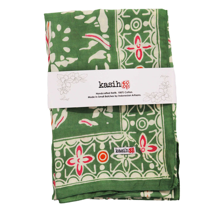 Hand Dyed Batik Bandana, 100% Soft Cotton, Green Garland, Pink - Meadow Collectivebandana