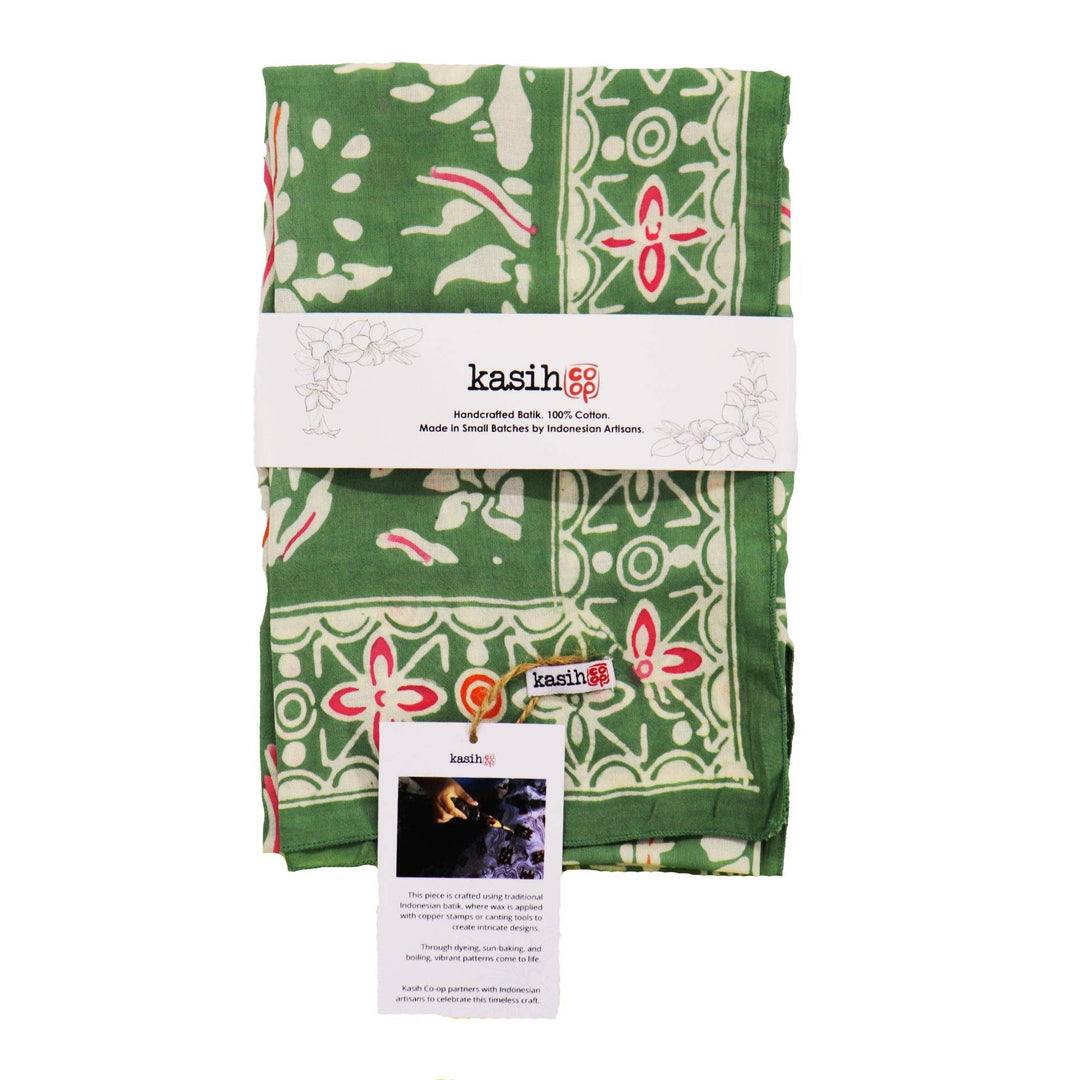 Hand Dyed Batik Bandana, 100% Soft Cotton, Green Garland, Pink - Meadow Collectivebandana