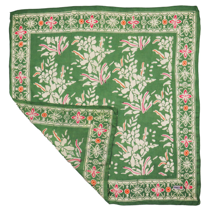 Hand Dyed Batik Bandana, 100% Soft Cotton, Green Garland, Pink - Meadow Collectivebandana