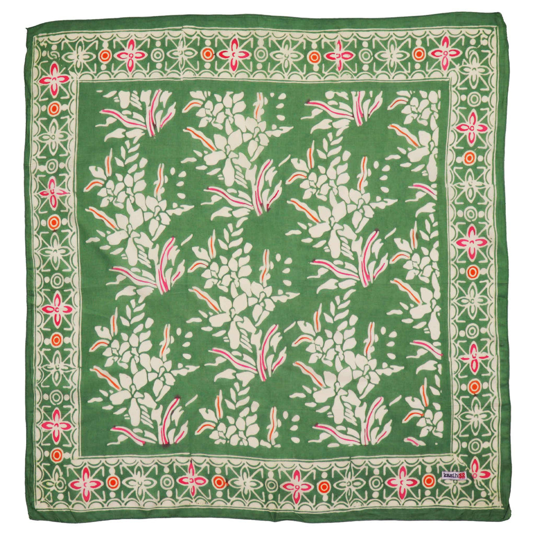 Hand Dyed Batik Bandana, 100% Soft Cotton, Green Garland, Pink - Meadow Collectivebandana