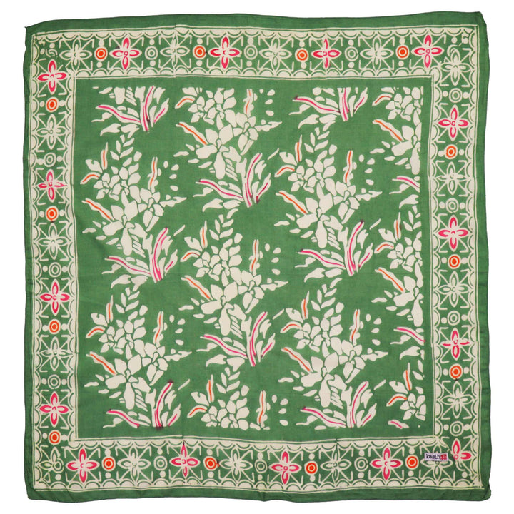Hand Dyed Batik Bandana, 100% Soft Cotton, Green Garland, Pink - Meadow Collectivebandana